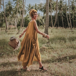 Boho Dress Maxi Wayan with Pockets / Bohemian Dress / Natural Cotton