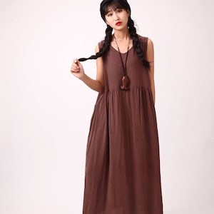 Summer Cotton Dress Soft Casual Loose Tunics Sundress Sleeveless Robes Maxi Dresses Customized Dress Plus Size Clothing Linen