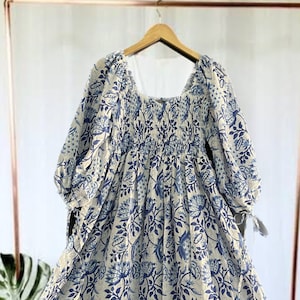 Bohemian maxi - floral cotton dress - hand block print dress