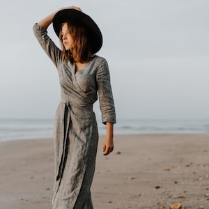 Long Wrap 100% Linen Dress, Linen Maternity Plus Size/ 1201