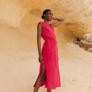 AURORA linen midi wrap dress. Linen dress with pockets