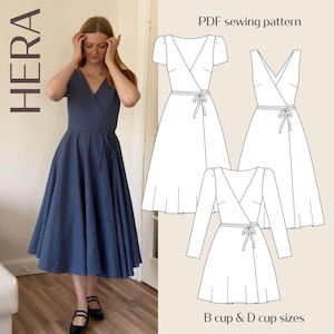 Hera Everyday Wrap Dress with a Romantic Full Skirt Digital PDF Sewing Pattern // EU 32-60 US 2-30 // Instant Download with Multiple Options