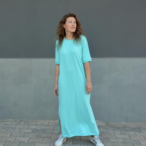 Shift Simple Cotton Dress Mint Blue Oversized Casual