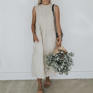 Pure 100% Linen Long Dress | Made to Order Summer Dress | Sleeveless Linen Dress | Custom Size | Soft Breathable Linen